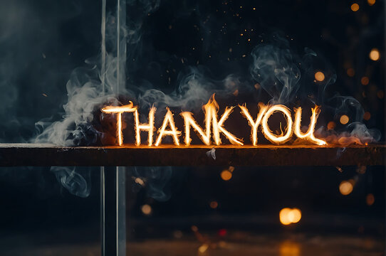 word ‘THANK YOU’ written in sparkling light, creating  warm and appreciative atmosphere