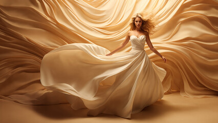Graceful dance of a woman in peach gown