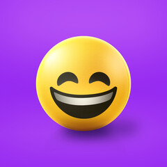 Fototapeta premium Grinning and laughing happy Emoji stress ball on shiny floor. 3D emoticon isolated.