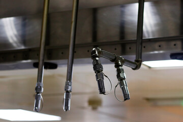 fire and safety system, emergency water dispenser sprinkler under the roof hood usually fixed in...