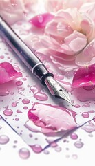 Fountain Pen Resting on Pink Flower