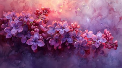 Blooming Purple Flowers on Purple Background