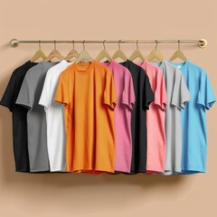 Row of T-Shirts Hanging on Clothes Rack