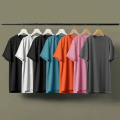 Row of T-Shirts Hanging on Clothes Rack