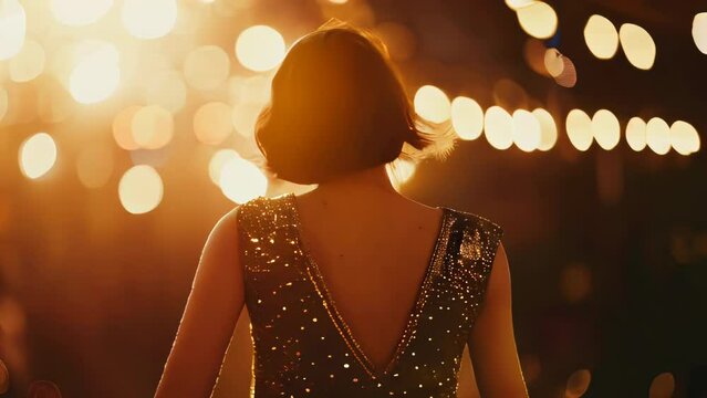 Portrait of a beautiful young woman in evening dress. Bokeh background.