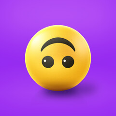 Inverted smile Emoji stress ball on shiny floor. 3D emoticon isolated.