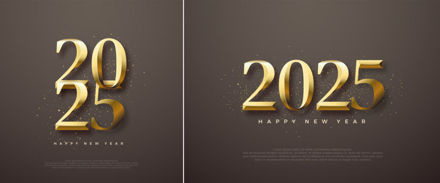 Golden number 2025 with classic sparkling numerals, luxury design for happy new year 2025 celebration. Premium vector design for, poster, calendar, banner and greeting.