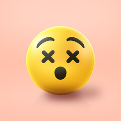 Fototapeta premium Knocked out dizzy or dead Emoji stress ball on shiny floor. 3D emoticon isolated.
