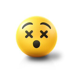 Knocked out dizzy or dead Emoji stress ball on shiny floor. 3D emoticon isolated.