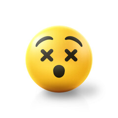 Fototapeta premium Knocked out dizzy or dead Emoji stress ball on shiny floor. 3D emoticon isolated.