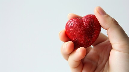 The hand is holding a red heart isolated white background.