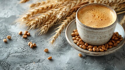 A Cup of Coffee Surrounded by Grains