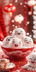 Red Bowl Filled With White Balls
