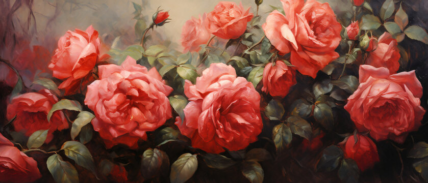 Rose garden oil painting texture