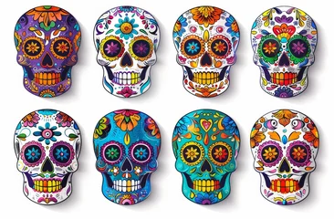 Papier Peint photo Crâne Set of colorful sugar skull stickers, 