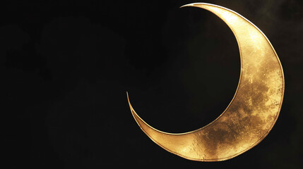 Golden crescent moon on black background. Ramadan Kareem concept.AI. - obrazy, fototapety, plakaty