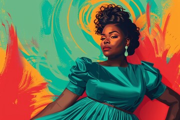 Obraz na płótnie Canvas illustration of an elegant plus size black woman wearing a teal dress