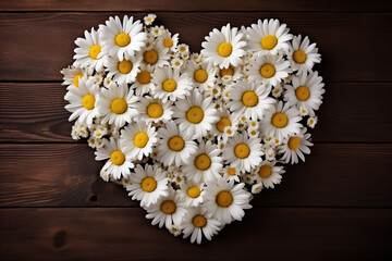 heart shape bouquet of daisies on wood table background © agrus_aiart