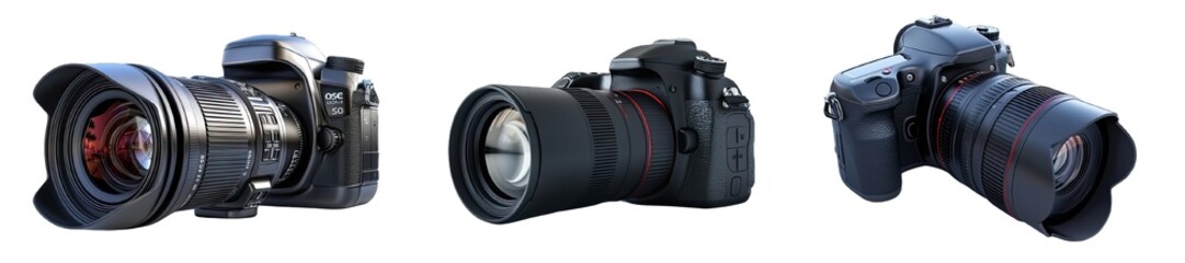 Fototapeta premium Collection of PNG. DSLR. Big professional modern photo camera isolated on a transparent background.