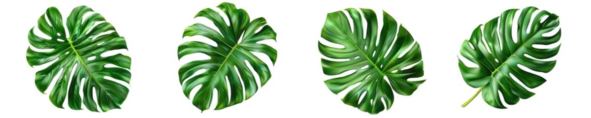 Collection of PNG. Vibrant green monstera leaf isolated on a transparent background. - obrazy, fototapety, plakaty