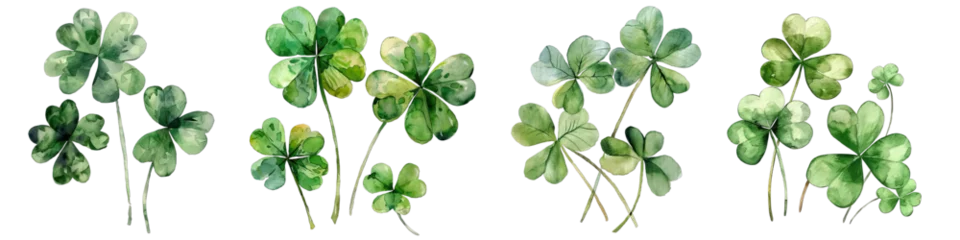 Fotobehang Collection of PNG. Watercolor drawing of clover leaves. St. Patrick's Day isolated on a transparent background. © morepiixel
