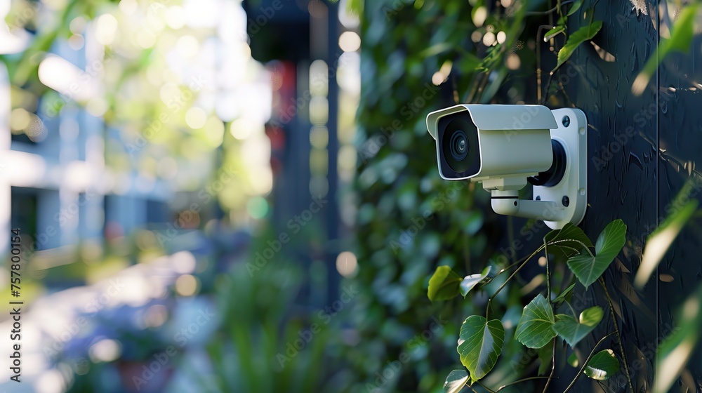 Aufkleber ai-integrated security camera, zoomed-in facial recognition. captures privacy and surveillance in th
