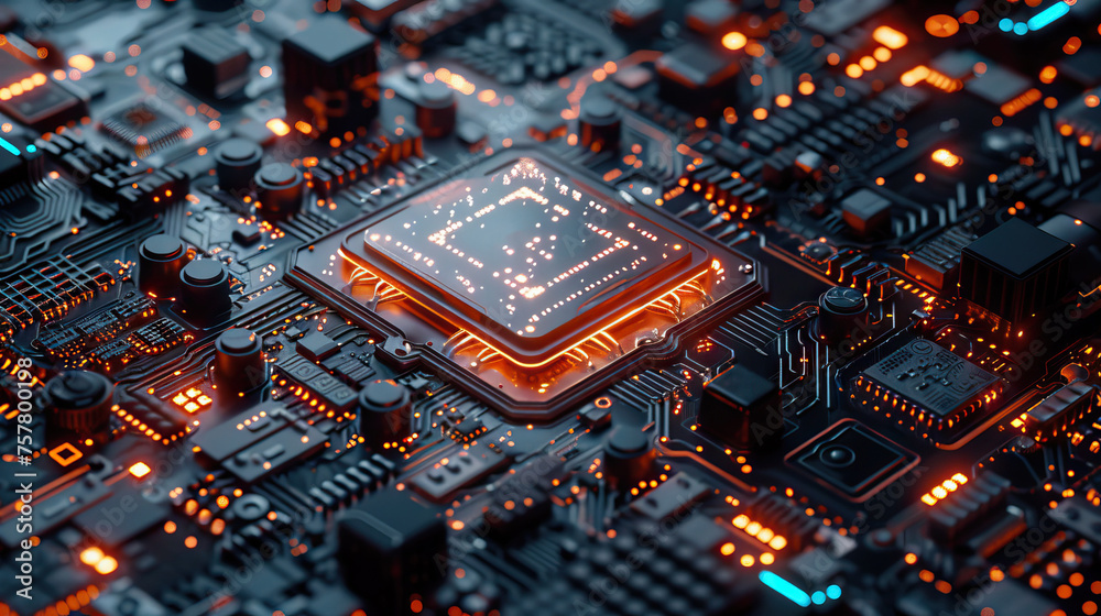 Fototapete AI core processor artwork, symbolizing the heart of chatbot technology. Ideal for tech innovation and AI themes