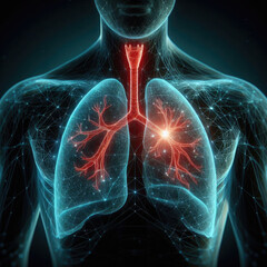 Human body anatomy with lungs, 3D illustration, medical background x ray view.