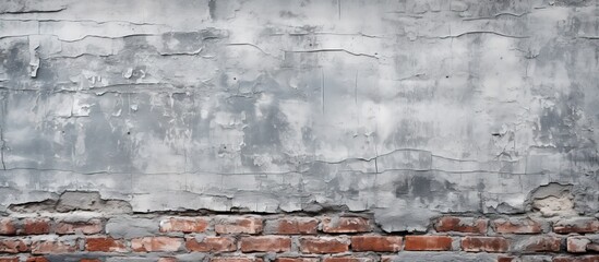 A close up of a grey brick wall with a concrete background, displaying a rectangular pattern. This urban landscape art showcases the beauty of brickwork in the city