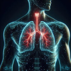Human body anatomy with lungs, 3D illustration, medical background x ray view.