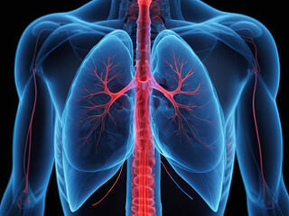 Human body anatomy with lungs, 3D illustration, medical background x ray view. - obrazy, fototapety, plakaty