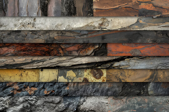 Multi-Layered Rock Formation Showcasing Distinct Textures and Colors from Dark to Light