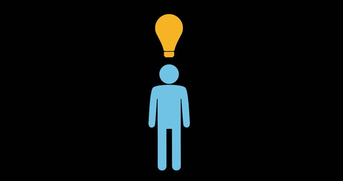 A stick figure with a lightbulb overhead signifies an idea