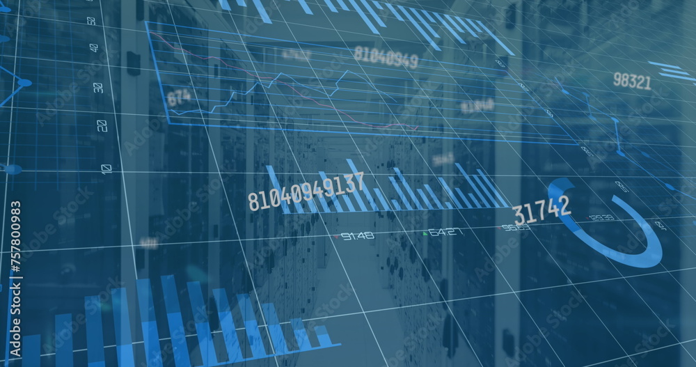 Poster image of data processing and graphs and charts on interface
