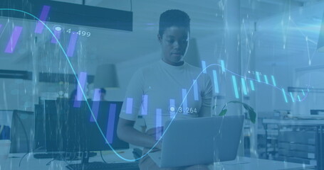 Image of financial data processing over diverse business people in office