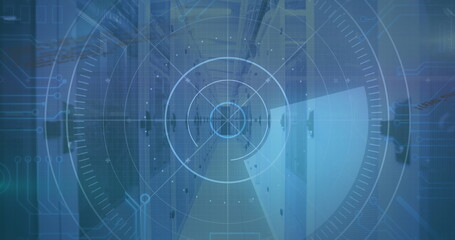 Obraz premium Image of scanner and data processing over computer server room