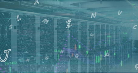 Image of letters and data processing over computer servers