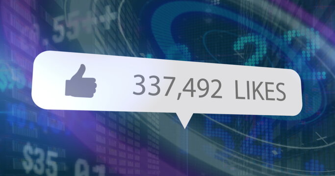 Image of social media likes notification over data processing - Powered by Adobe