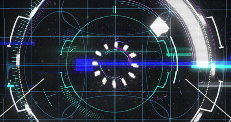 Digital image of colorful abstract shapes light trails against black background