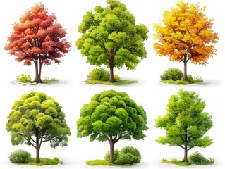 Collection of Stylized Beech Tree Illustrations on White Background Generative AI - obrazy, fototapety, plakaty