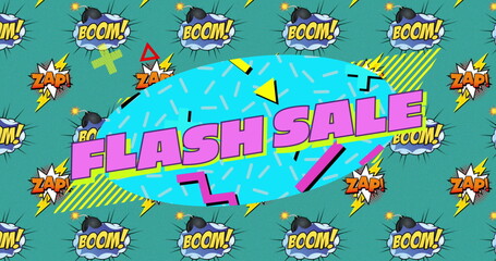 Flash Sale ad with vintage comic flair on a green background.