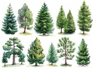 Balsam Fir: A Collection of Stylized Tree Illustrations Generative AI - obrazy, fototapety, plakaty