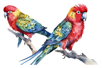 parrots Rosella illustration white birds isolated watercolor background bright Set