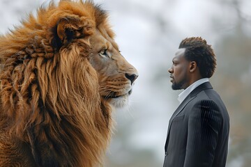  Portrait of the King of the Jungle, the Lion, Powerful Lion Portrait Capturing Nature's Feline...