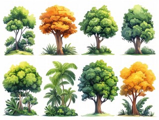 Collection of Contemporary Mango Tree Illustrations Generative AI