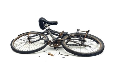 Fototapeta premium Broken bicycle isolated on white background Generative Ai 