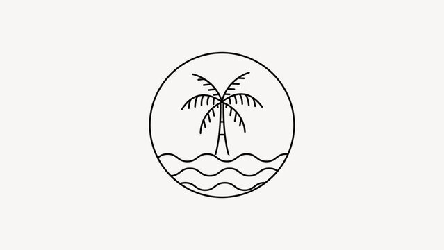 tropical palm tree at nature animation video , beach or ocean landscape travel with emblem clip art motion graphic design