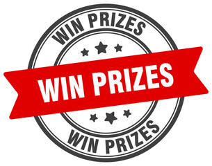 win prizes stamp. win prizes label on transparent background. round sign