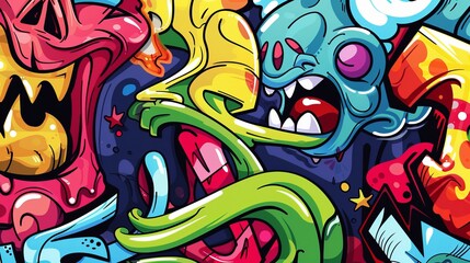 Graffiti with a smooth texture and strange characters and components.