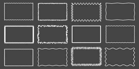 Fototapeta premium Rectangle Geometric shape frame with wavy edges.Zigzag Wavy Edge rectangle shapes elements set.Vector wavy undalute badge for stickers, banner, social media template,poster, decoration.Vector frame